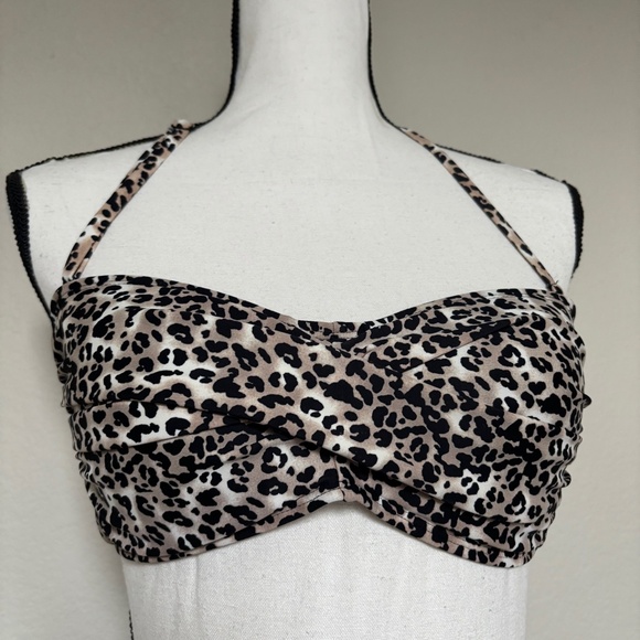 Ocean Blues Bikini Top Leopard Animal Print Bandeau Molded Cups Women's Size S - Picture 1 of 4